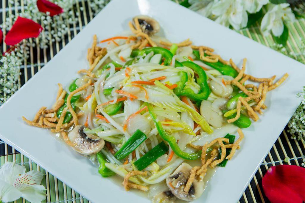 Vegetable Chow Mein · Served with dry crunchy noodles. Vegetarian.