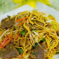 Beef Lo Mein · Served with soft stir fried noodles.