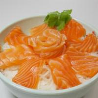 Sake Don · Sliced salmon over rice.