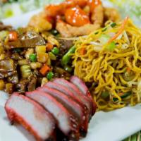 #9 Combo *BBQ*S/S CH* KP BF* · BBQ pork, kung pao beef (spicy), sweet and sour chicken, pork fried rice or vegetable lo mei...