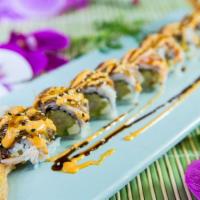 8 Pieces Long Island Roll · Inside: tempura shrimp, cream cheese and avocado. Outside: crab salad and house sauce.