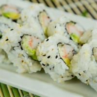 8 Pieces California Roll · Crab salad, cucumber and avocado. Rice outside.