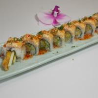8pcs Double Shrimp Roll ·  Avocado, cucumber, tempura shrimp, sweet chili sauce, green onions, topped with ebi (shrimp...