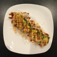 Avocado Bomb · Deep-fried avocado stuffed with spicy tuna and crab meat w/ eel sauce, spicy mayo and srirac...