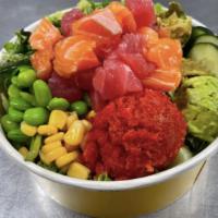Create Your Own Poke Bowl · Your choice of 3 proteins and toppings: avocado, corn, cucumber, edamame, green onion, crisp...