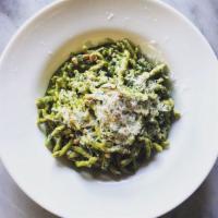 Trofie al Pesto · Fresh pasta, basil pesto, vegetables, pine nuts, Parmigiano cheese.