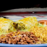 I. Chicken Fundido · Green chile cheese sauce over a chicken burro deep-fried. Served with rice and beans. Spicy ...