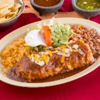 Chimichanga · Deep-fried burros topped with our homemade New Mexican red or green chile, cheese and a side...