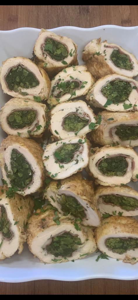 Chicken Rollatini Entree · Fresh chicken stuffed with herbs, provolone, prosciutto served over pasta. 
