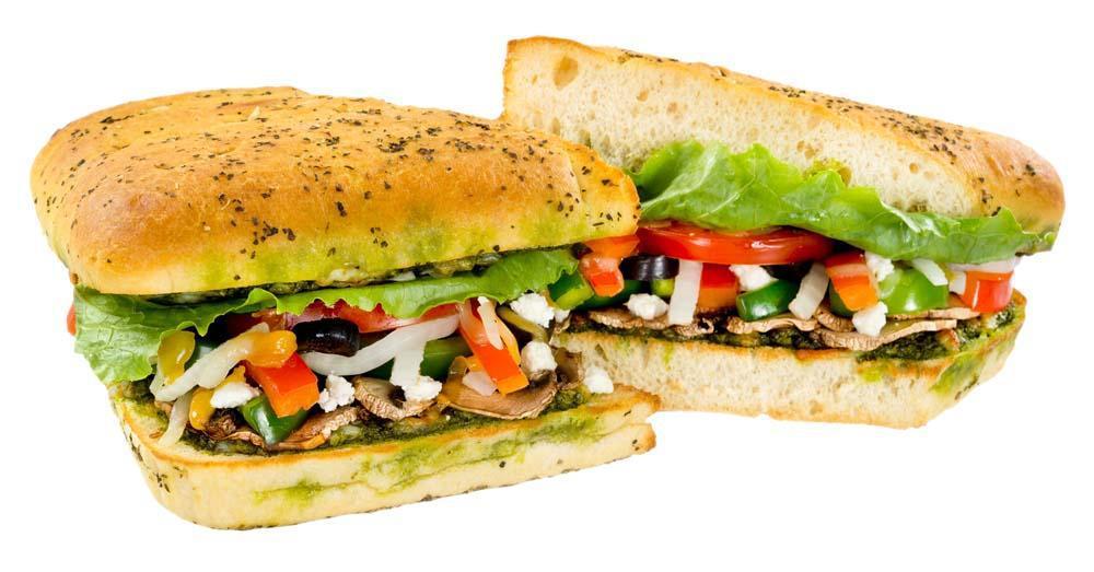 Mediterranean Veggie Sandwich · Sarpino's cheese mix and feta cheese with fresh mushrooms, onions, green and red peppers, black olives, crispy Romaine lettuce, tomatoes and choice of sauce.  