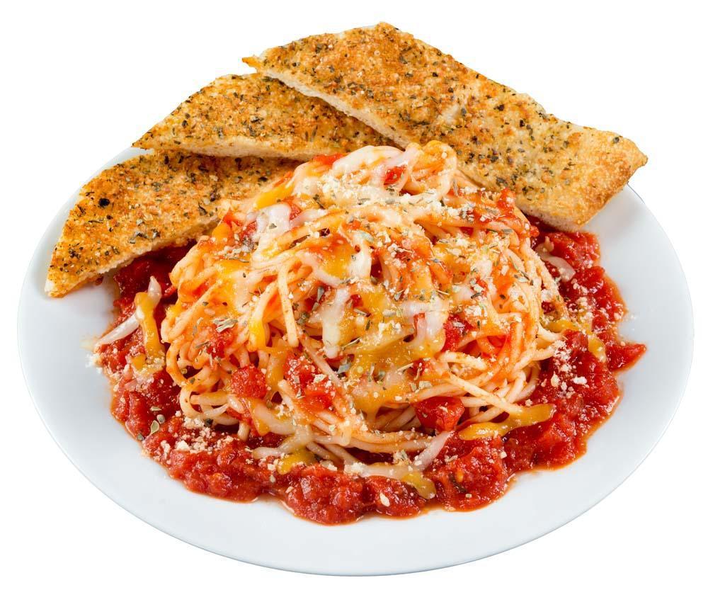 Baked Spaghetti · With your choice of sauce. Includes a personal garlic bread.