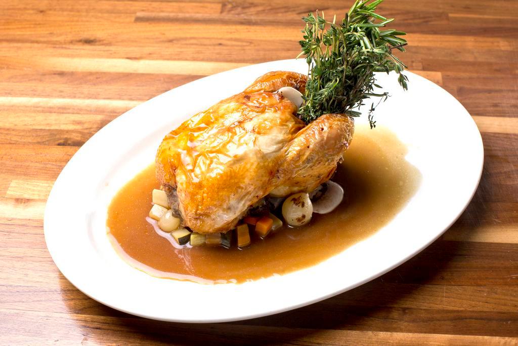 Roasted Cornish Hen · Roasted cornish hen au jus. Cooked a la minute for you. Gluten free. Dairy free.