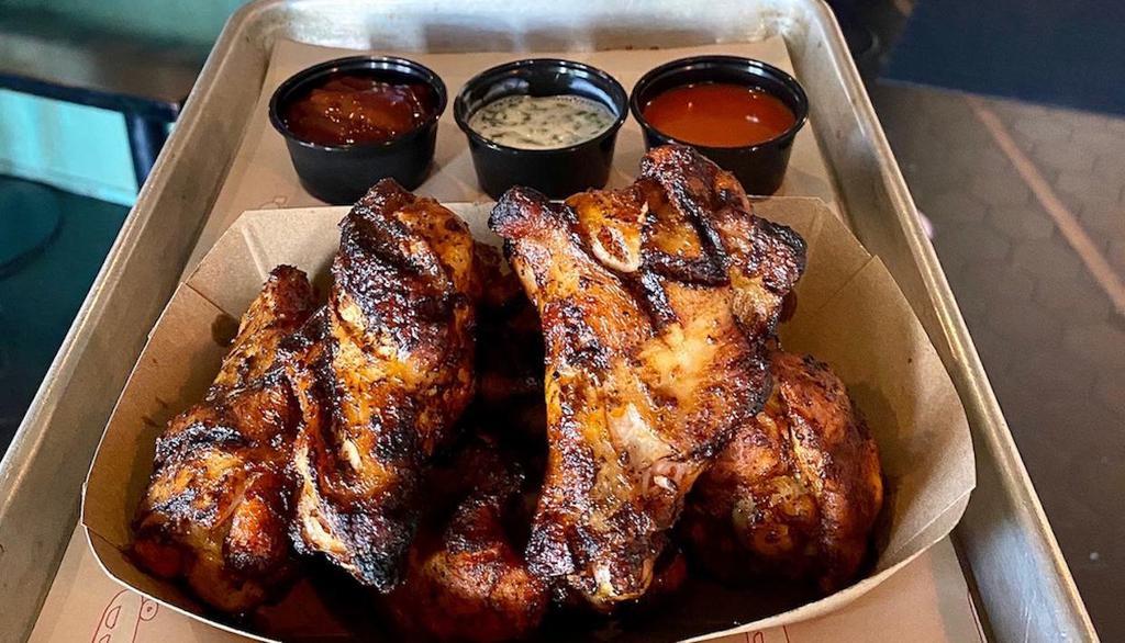 Smoked Chicken Wings · Organic Chicken/Choice of Buffalo Ranch, or BBQ Sauce