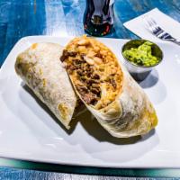 Burrito · Giant flour tortilla filled with your choice of meat, beans, rice, cilantro, onions and chee...