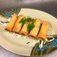 Vegetable Harumaki · 5 pieces of vegetable egg rolls served with sweet-sour sauce.