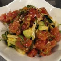 Jensai Poke · Diced tuna, wakame, avocado, onion, cucumber and sesame seeds tossed in light dressing.