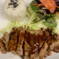 Chicken Teriyaki Plate · Served with rice and salad.