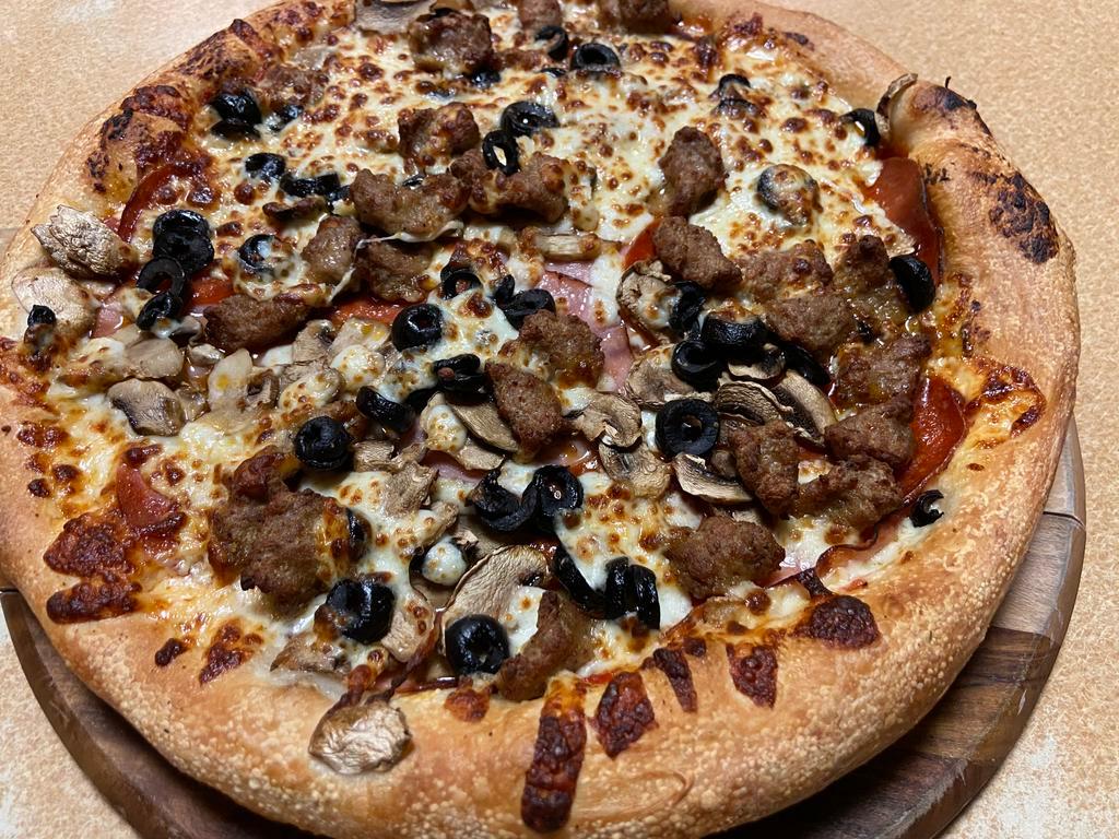 1. Palermo Special Pizza · Pepperoni, Canadian bacon, Italian sausage, mushrooms, black olives and mozzarella cheese.