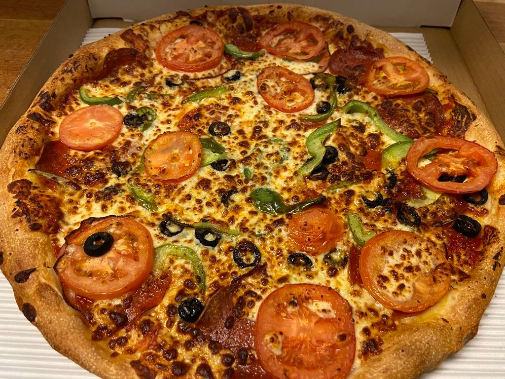 2. Sicilian Special Pizza · Pepperoni, Canadian bacon, onions, black olives, green peppers, tomatoes and mozzarella cheese.