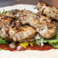 Chicken Kabob Wrap (Halal حلال)   · Grilled chicken tenders marinated in olive oil, lemon juice, fresh garlic, oregano and organ...