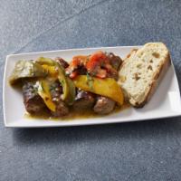 Sausage and Peppers · Sauteed tri-color organic peppers and garlic in a white wine sauce. Gluten free.