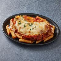 Chicken Parmigiana · Marinara, mozzarella and penne pasta.