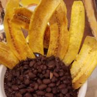 Guantanamero  · Black beans soup and homemade plantain chips.