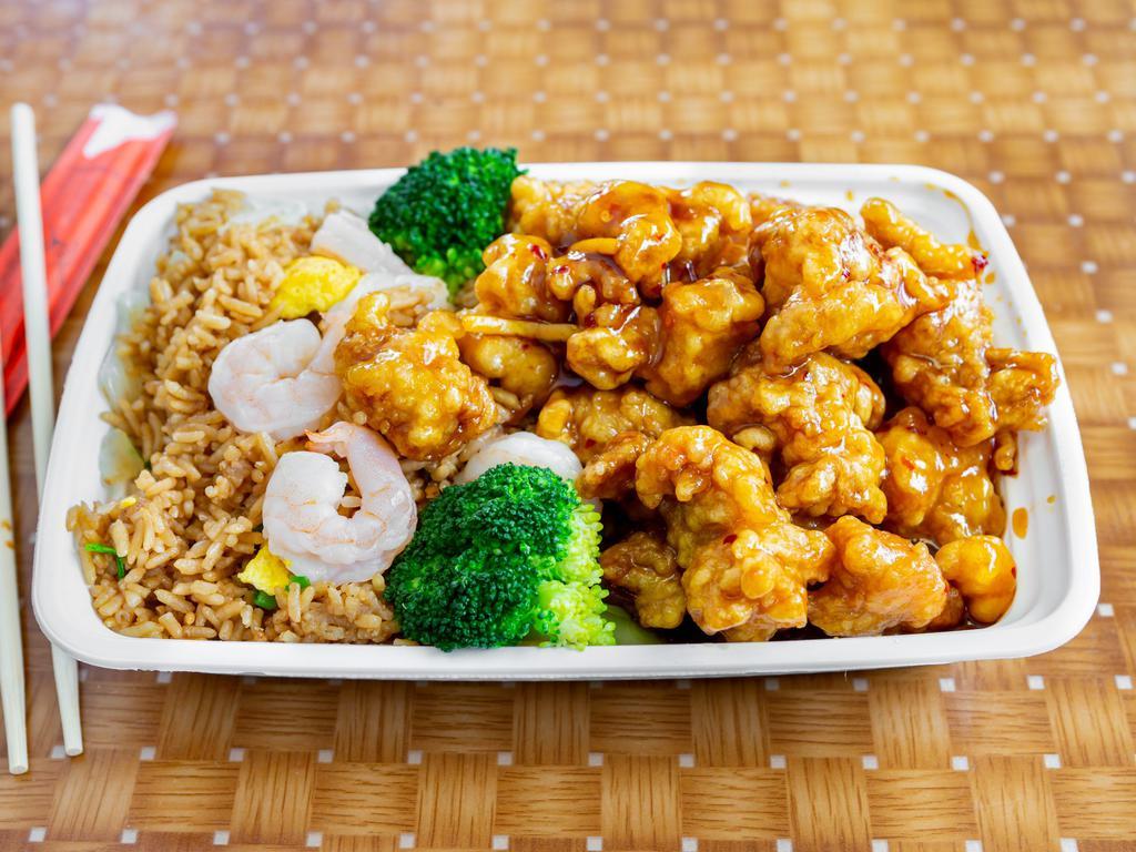 General Tso’s Chicken · Chunks of chicken stir-fried with our chef's spicy hot sauce and steam broccoli. Hot and spicy.