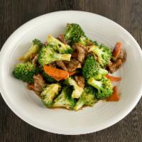 Beef with Broccoli · Beef with fresh broccoli and carrots. Served with steamed rice.(substitute for fried rice ad...