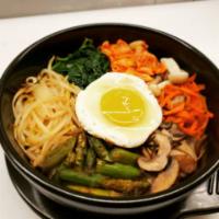 Bibimbap Vegetables · Seasonal 4 - 5 Vegetables, kimchi and topping sunny side up egg and spicy sauce for side