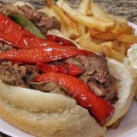 Italian Beef Sandwich Platter · Thinly sliced Italian Beef served on Italian Bread.  Served with Au Jus, French fries and Co...