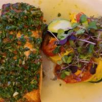 Garlic and Herb Roasted Salmon · Served with Ratatouille