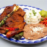 Carne Asada  · Citrus-marinated grilled steak with chorizo, cactus, grilled chiles, onion, pico de gallo an...