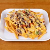 Large Steak Fries · A full portion of our seasoned fries with a cheese steak on top.