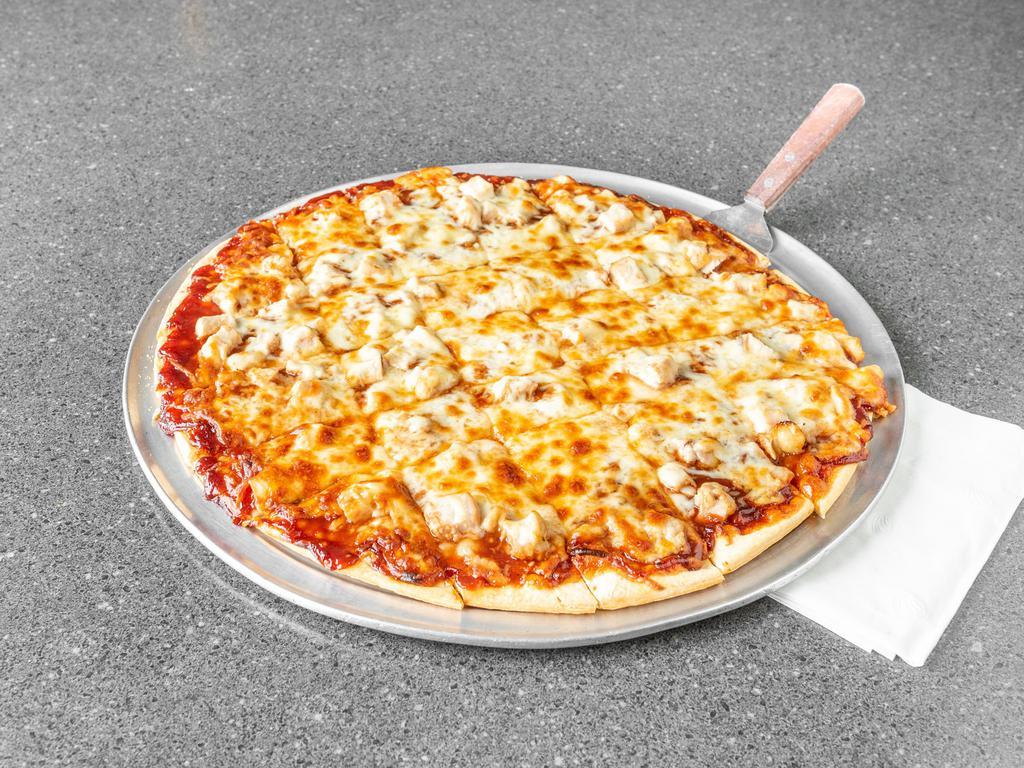 BBQ Chicken Crust Pizza · Sweet Baby Ray's BBQ sauce tops the crust and is layered with chunks of chicken and topped with mozzarella cheese.