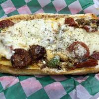 The Boss · An Amoroso roll toasted in garlic butter served open faced topped with pepperoni, Italian sa...
