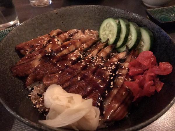 Unagi Don · 9 pieces of grilled eel and Japanese pickles over rice.