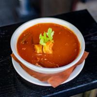 Sopa de camarón · chile guajiro, chile de árbol, tomato, garlic