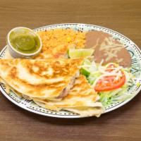 4. Quesadilla Platter Combo · Chicken or steak. Served with rice and beans.