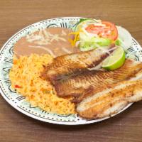 7. Fish Platter Combo · Served with rice and beans.