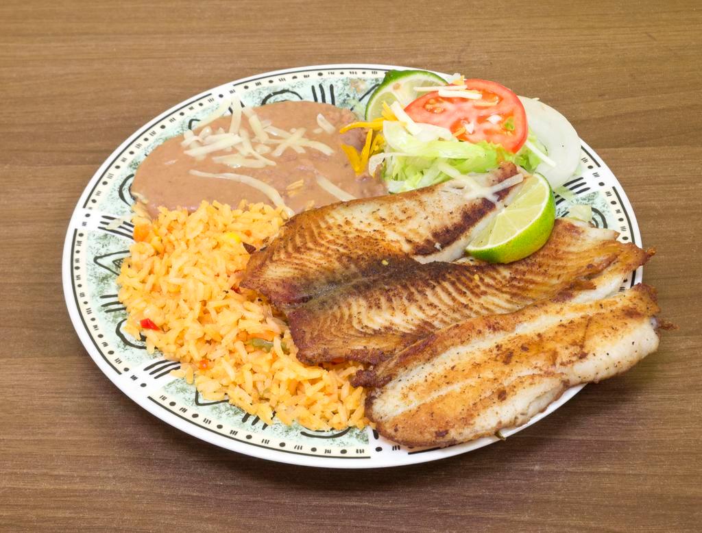 7. Fish Platter Combo · Served with rice and beans.