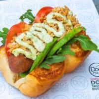 SOOO VEGGIE · beyond sausage hot italian, wild arugula, avocado, tomato, crispy onions, spicy basil aioli