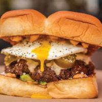 LITTLE MULE · white american cheese, avocado, picked jalapeños, cotija cheese, fried egg, chipotle aioli