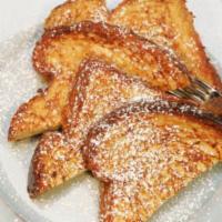 Side French Toast · 2 piece of french toast topped with powder sugar. Served with syrup and whipped butter