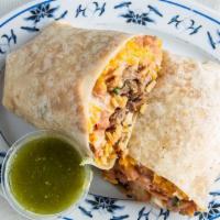 Steak Lunch Burrito · Steak, rice, beans, pico de gallo and cheese. Served with salsa 