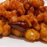 General Tso's Chicken · Served with steamed rice. Hot and spicy.