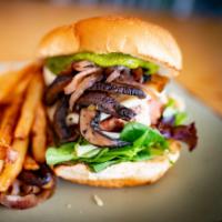 Mushroom Onion and Swiss Burger · Impossible or Beyond Patty,  Swiss Cheese, Roasted Portabella, Grilled Onion, Artisan Greens...