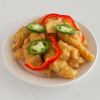32 oz. Salt and Pepper Fish Fillet · Crispy deep fried Swai Fish with onions,red bell peppers,jalapeños and spring onions.