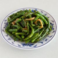 Green Beans · Stir fried green bean in brown sauce with pickle vegetable