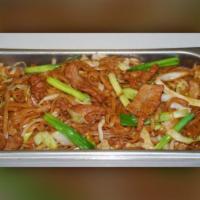 Beef Chow Fun · Stir fried big flat noodle with beef and cabbage.